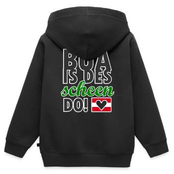 Dialecte de l’Autriche de Styrie - Sweat Premium à capuche zippé enfant bio - noir - Dos - AI Model Kid Male (0cm)