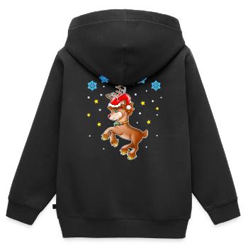 Rennes Rudolf avec bonnet de Père Noël - Sweat Premium à capuche zippé enfant bio - noir - Dos - AI Model Kid Male (0cm)