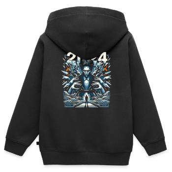 2024 - Kinder Premium Organic Zip Hoodie - Schwarz - Hinten - AI Model Kid Male (0cm)