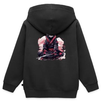 Art Japonais Chat Kawaii Anime - Sweat Premium à capuche zippé enfant bio - noir - Dos - AI Model Kid Male (0cm)