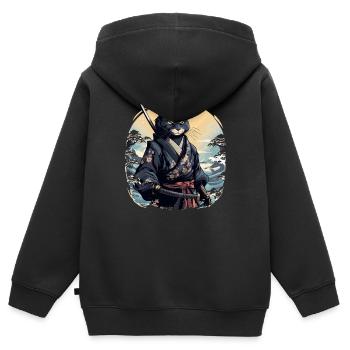 Art Japonais Chat Kawaii Anime - Sweat Premium à capuche zippé enfant bio - noir - Dos - AI Model Kid Male (0cm)