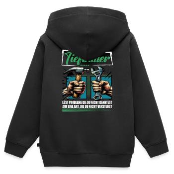 Tiefbauer Beruf mit lustigen Spruch - Kinder Premium Organic Zip Hoodie - Schwarz - Hinten - AI Model Kid Male (0cm)