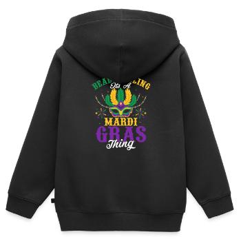 Perles & Bling c’est un Mardi Gras chose Party Carniv - Sweat Premium à capuche zippé enfant bio - noir - Dos - AI Model Kid Male (0cm)