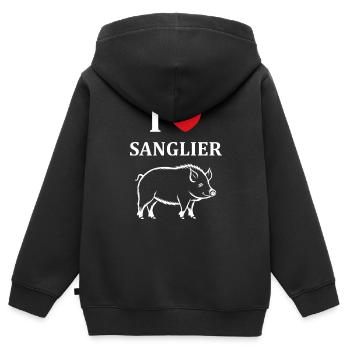 Humour petit sanglier - Sweat Premium à capuche zippé enfant bio - noir - Dos - AI Model Kid Male (0cm)