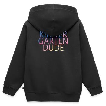 Maternelle Dude Drôle Pré Scolaire Bff - Sweat Premium à capuche zippé enfant bio - noir - Dos - AI Model Kid Male (0cm)