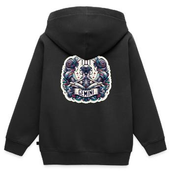 Sternzeichen Zwilling - Kinder Premium Organic Zip Hoodie - Schwarz - Hinten - AI Model Kid Male (0cm)
