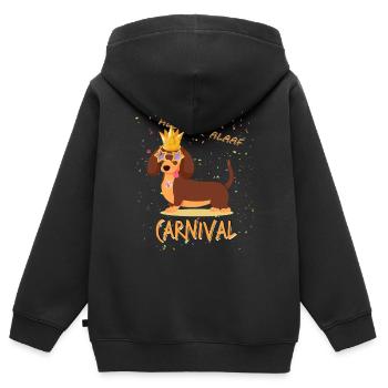 Teckel, Carnaval, Carnaval, Helau, Alaaf, Roi - Sweat Premium à capuche zippé enfant bio - noir - Dos - AI Model Kid Male (0cm)