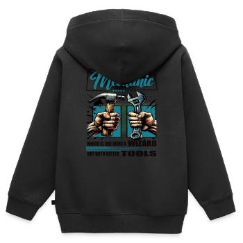 Profession de mécanicien disant ouvrier - Sweat Premium à capuche zippé enfant bio - noir - Dos - AI Model Kid Male (0cm)