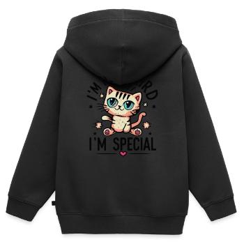 Ich bin nicht komisch, ich bin eine besonders süße Katze - Kinder Premium Organic Zip Hoodie - Schwarz - Hinten - AI Model Kid Male (0cm)