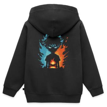 Flammenjunge mit Maskenmacht - Kinder Premium Organic Zip Hoodie - Schwarz - Hinten - AI Model Kid Male (0cm)
