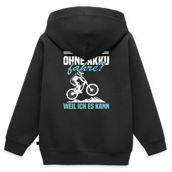 Warum ich ohne akku fahre weil ich es kann - Kinder Premium Organic Zip Hoodie - Schwarz - Hinten - AI Model Kid Male (0cm)