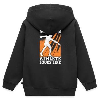 Lancer du disque Lancer du disque - Sweat Premium à capuche zippé enfant bio - noir - Dos - AI Model Kid Male (0cm)