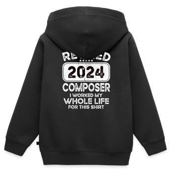 Compositeur retraité 2024 - Sweat Premium à capuche zippé enfant bio - noir - Dos - AI Model Kid Male (0cm)