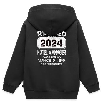 Directeur d’hôtel retraité 2024 - Sweat Premium à capuche zippé enfant bio - noir - Dos - AI Model Kid Male (0cm)