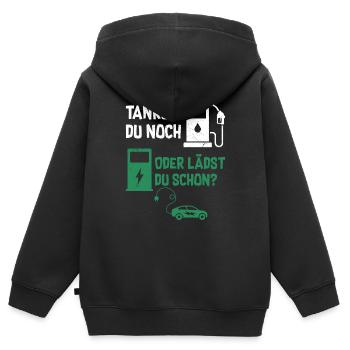Tankst Du Noch Oder Lädst Du Schon? - Kinder Premium Organic Zip Hoodie - Schwarz - Hinten - AI Model Kid Male (0cm)