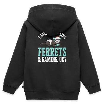Furet, propriétaire de furet - Sweat Premium à capuche zippé enfant bio - noir - Dos - AI Model Kid Male (0cm)