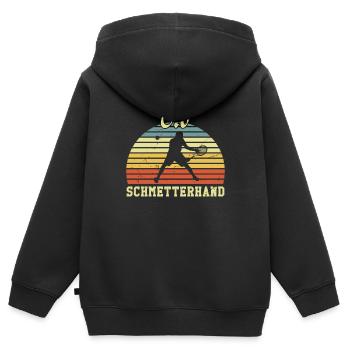 Tennis Rétro Vieux Smash Main - Sweat Premium à capuche zippé enfant bio - noir - Dos - AI Model Kid Male (0cm)