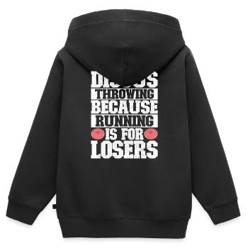 Lancer du disque Lancer du disque - Sweat Premium à capuche zippé enfant bio - noir - Dos - AI Model Kid Male (0cm)