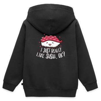 J’aime vraiment les sushis OK 2J’aime vraiment les sushis - Sweat Premium à capuche zippé enfant bio - noir - Dos - AI Model Kid Male (0cm)
