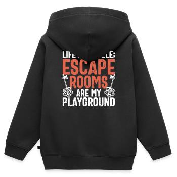 Salle d’évasion - Sweat Premium à capuche zippé enfant bio - noir - Dos - AI Model Kid Male (0cm)