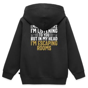 Salle d’évasion - Sweat Premium à capuche zippé enfant bio - noir - Dos - AI Model Kid Male (0cm)