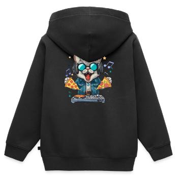 Weltraum Katze Pizza Discjockey - Interstellar - Kinder Premium Organic Zip Hoodie - Schwarz - Hinten - AI Model Kid Male (0cm)