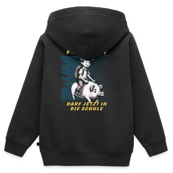 DÉBUT DE L’ÉCOLE DES COCHONS - Sweat Premium à capuche zippé enfant bio - noir - Dos - AI Model Kid Male (0cm)