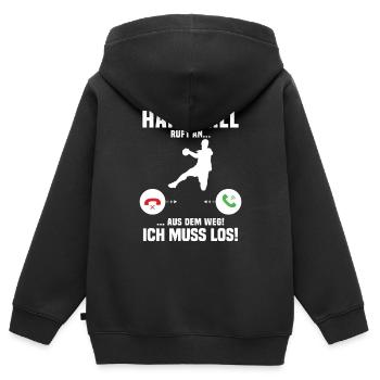 Handball ruft mich, lustiges Geschenk Handball - Kinder Premium Organic Zip Hoodie - Schwarz - Hinten - AI Model Kid Male (0cm)
