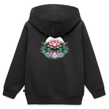 Inner Harmony Lotus - Eau sereine et design de fleurs - Sweat Premium à capuche zippé enfant bio - noir - Dos - AI Model Kid Male (0cm)