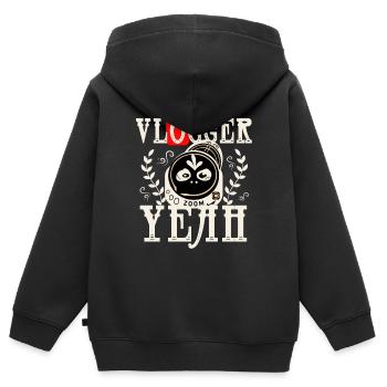 Vlogueur - Sweat Premium à capuche zippé enfant bio - noir - Dos - AI Model Kid Male (0cm)