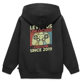 Level 5 freigeschaltet - Kinder Premium Organic Zip Hoodie - Schwarz - Hinten - AI Model Kid Male (0cm)