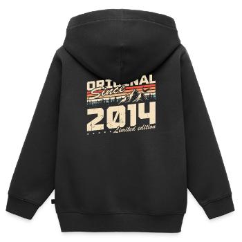 Cadeau d'anniversaire vintage original né en 2014 - Sweat Premium à capuche zippé enfant bio - noir - Dos - AI Model Kid Male (0cm)