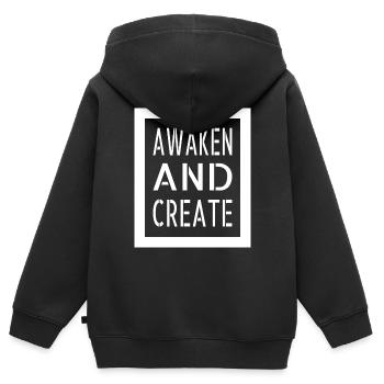 Innovation Bday Dictons À la recherche de l’illumination - Sweat Premium à capuche zippé enfant bio - noir - Dos - AI Model Kid Male (0cm)
