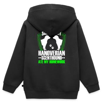 Le chien courant de Hanovre a mangé - Sweat Premium à capuche zippé enfant bio - noir - Dos - AI Model Kid Male (0cm)