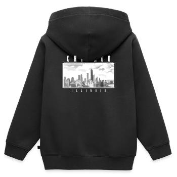 Chicago, Illinois - Kinder Premium Organic Zip Hoodie - Schwarz - Hinten - AI Model Kid Male (0cm)