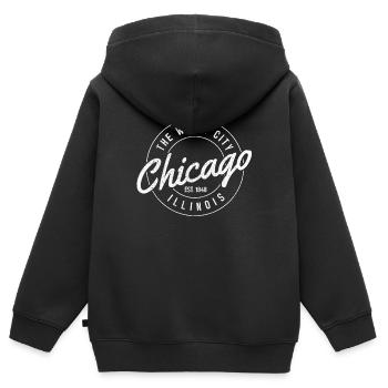 Chicago, Illinois - Kinder Premium Organic Zip Hoodie - Schwarz - Hinten - AI Model Kid Male (0cm)