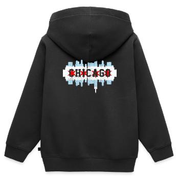 Chicago, Illinois - Kinder Premium Organic Zip Hoodie - Schwarz - Hinten - AI Model Kid Male (0cm)