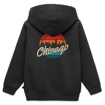 Chicago, Illinois - Kinder Premium Organic Zip Hoodie - Schwarz - Hinten - AI Model Kid Male (0cm)