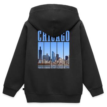 Chicago, Illinois - Kinder Premium Organic Zip Hoodie - Schwarz - Hinten - AI Model Kid Male (0cm)