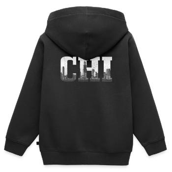 Chicago, Illinois - Kinder Premium Organic Zip Hoodie - Schwarz - Hinten - AI Model Kid Male (0cm)