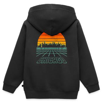 Chicago, Illinois - Kinder Premium Organic Zip Hoodie - Schwarz - Hinten - AI Model Kid Male (0cm)