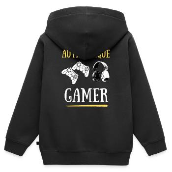 Authentique Gamer - Sweat Premium à capuche zippé enfant bio - noir - Dos - AI Model Kid Male (0cm)