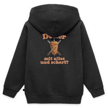 Döner mit alles und scharf - Kinder Premium Organic Zip Hoodie - Schwarz - Hinten - AI Model Kid Male (0cm)