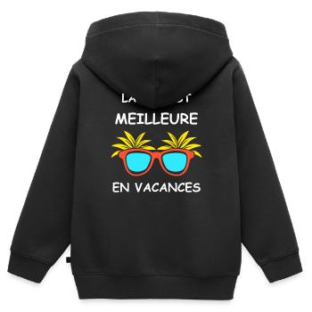 Je suis en vacances - Sweat Premium à capuche zippé enfant bio - noir - Dos - AI Model Kid Male (0cm)