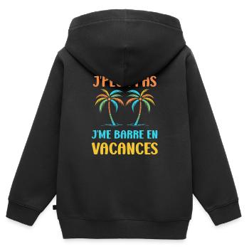 je suis en vacances - Sweat Premium à capuche zippé enfant bio - noir - Dos - AI Model Kid Male (0cm)