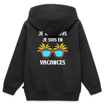 je suis en vacances - Sweat Premium à capuche zippé enfant bio - noir - Dos - AI Model Kid Male (0cm)