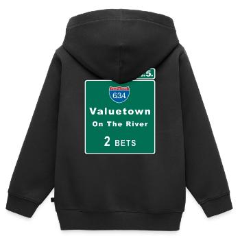 Poker Design Valuetown - quinte flush - Bouclier - Sweat Premium à capuche zippé enfant bio - noir - Dos - AI Model Kid Male (0cm)