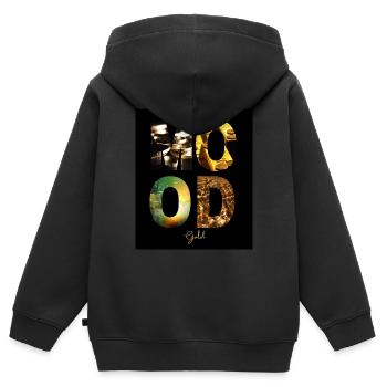 Gold Mood - Der Glanz des Reichtums - Kinder Premium Organic Zip Hoodie - Schwarz - Hinten - AI Model Kid Male (0cm)