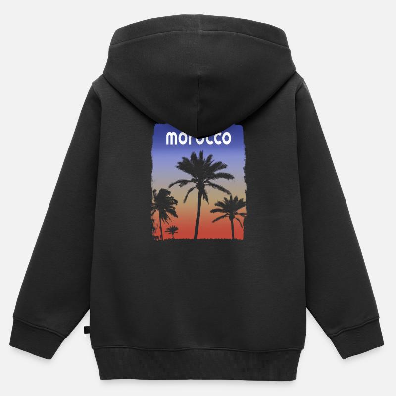 Maroc coucher de soleil vacances souvenir palmier - Sweat Premium à capuche zippé enfant bio - noir