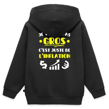Je ne suis pas gros c'est l'inflation - Sweat Premium à capuche zippé enfant bio - noir - Dos - AI Model Kid Male (0cm)